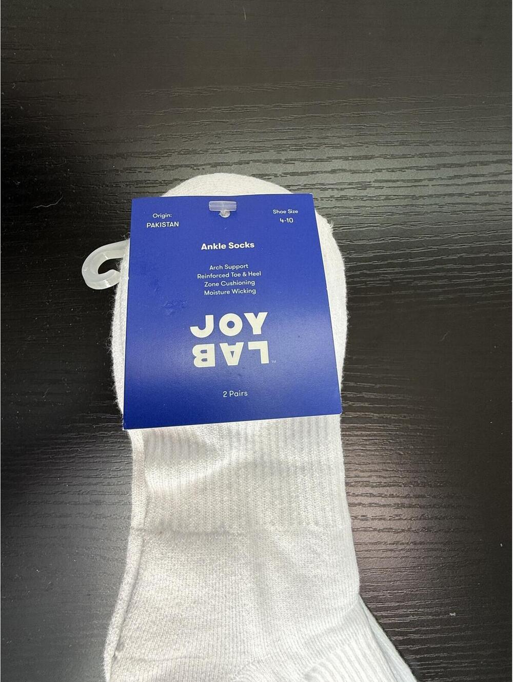 JoyLab Ankle Socks 2‑Pack – White, Shoe Size 4–10 - Picture 4 of 4